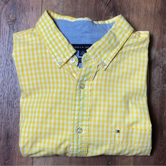 Tommy Hilfiger Men's XL Yellow Checkered Long Sleeve Button Down Collared Shirt - Picture 3 of 7